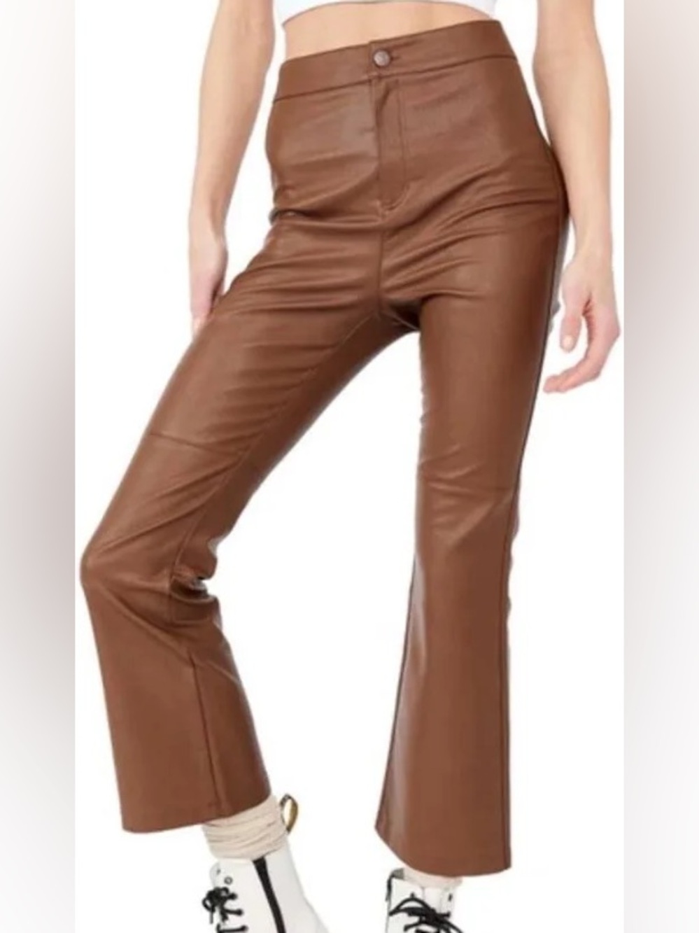 Free People Sasha Crop Leather Flare Pants